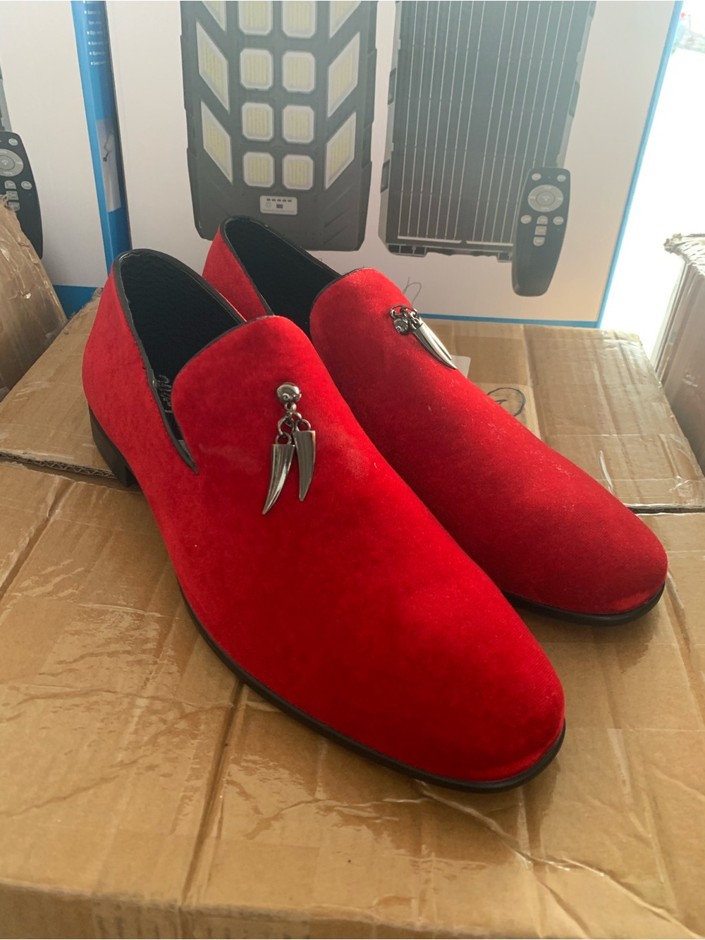 Giorgio Brutini Red Suede Slip-On Loafers with Silver Tassel Charm for Men